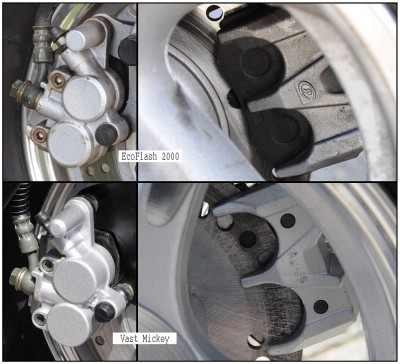 Oben der EcoFlash200; unten der fehlende Belag bei meinem Roller