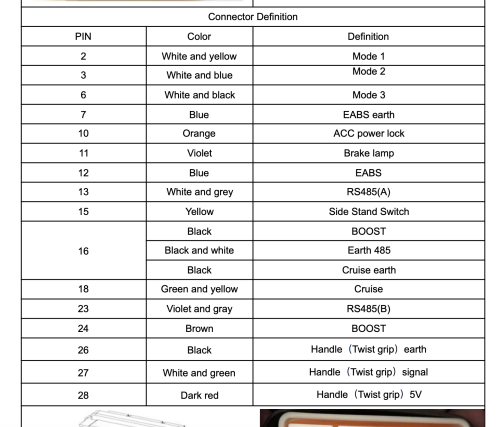 Pinbelegung laut Servicemanual Niu